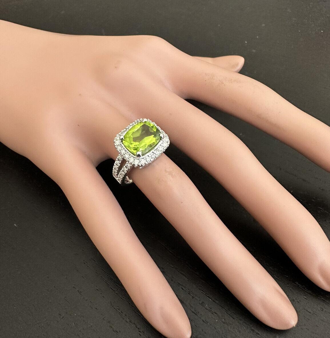 5.30 Carats Natural Very Nice Looking Peridot and Diamond 14k Solid White Gold For Sale 1