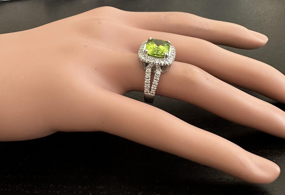 5.30 Carats Natural Very Nice Looking Peridot and Diamond 14k Solid White Gold For Sale 2