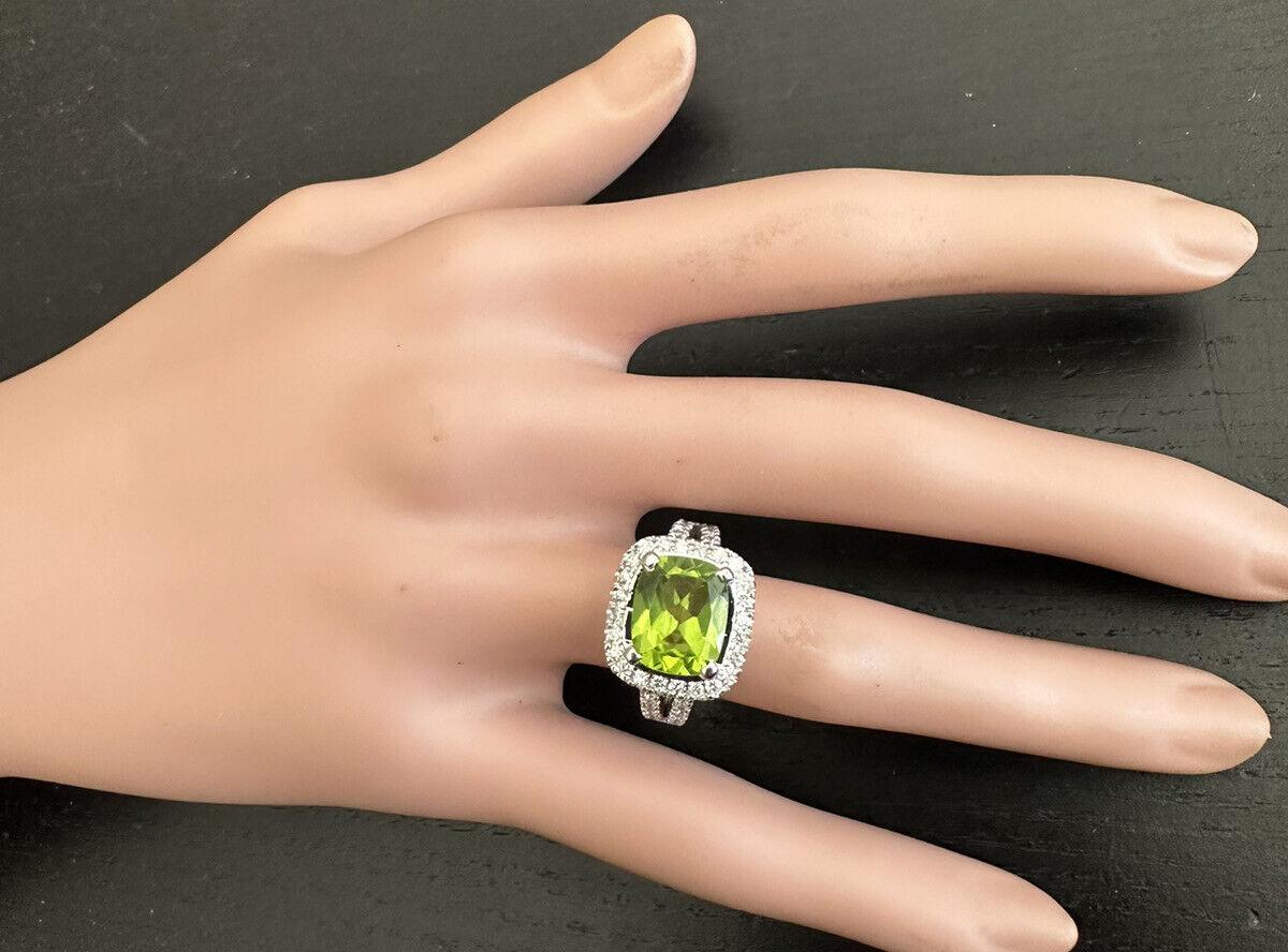 5.30 Carats Natural Very Nice Looking Peridot and Diamond 14k Solid White Gold For Sale 3