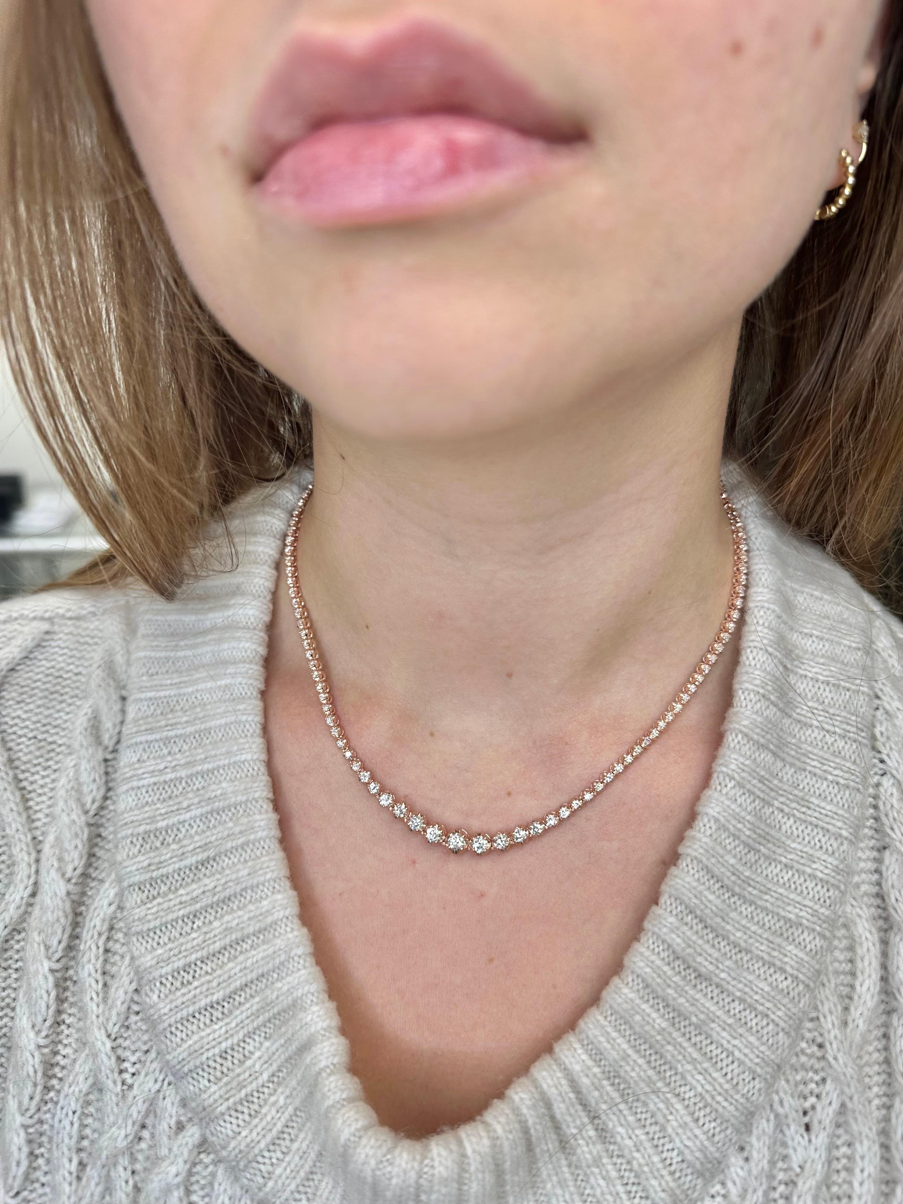 The 5.30 Carat Graduated Diamond Tennis Necklace in Rose Gold by Gem Jewelers Co. - a masterpiece that will leave you breathless!

This tennis necklace is a true work of art, designed with extreme care and attention to detail. The delicate 14K Rose