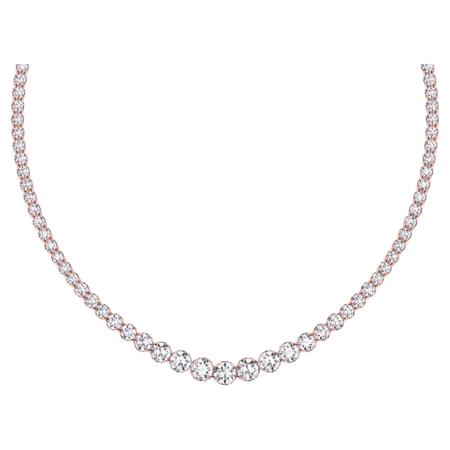 Collier tennis en or rose 14 carats avec diamants gradués de 5,30 carats par Gem Jewelers Co. 