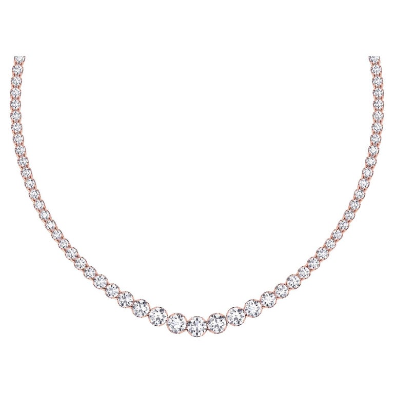 5.30ct Graduated Diamond Tennis Necklace in 14k Rose Gold by Gem