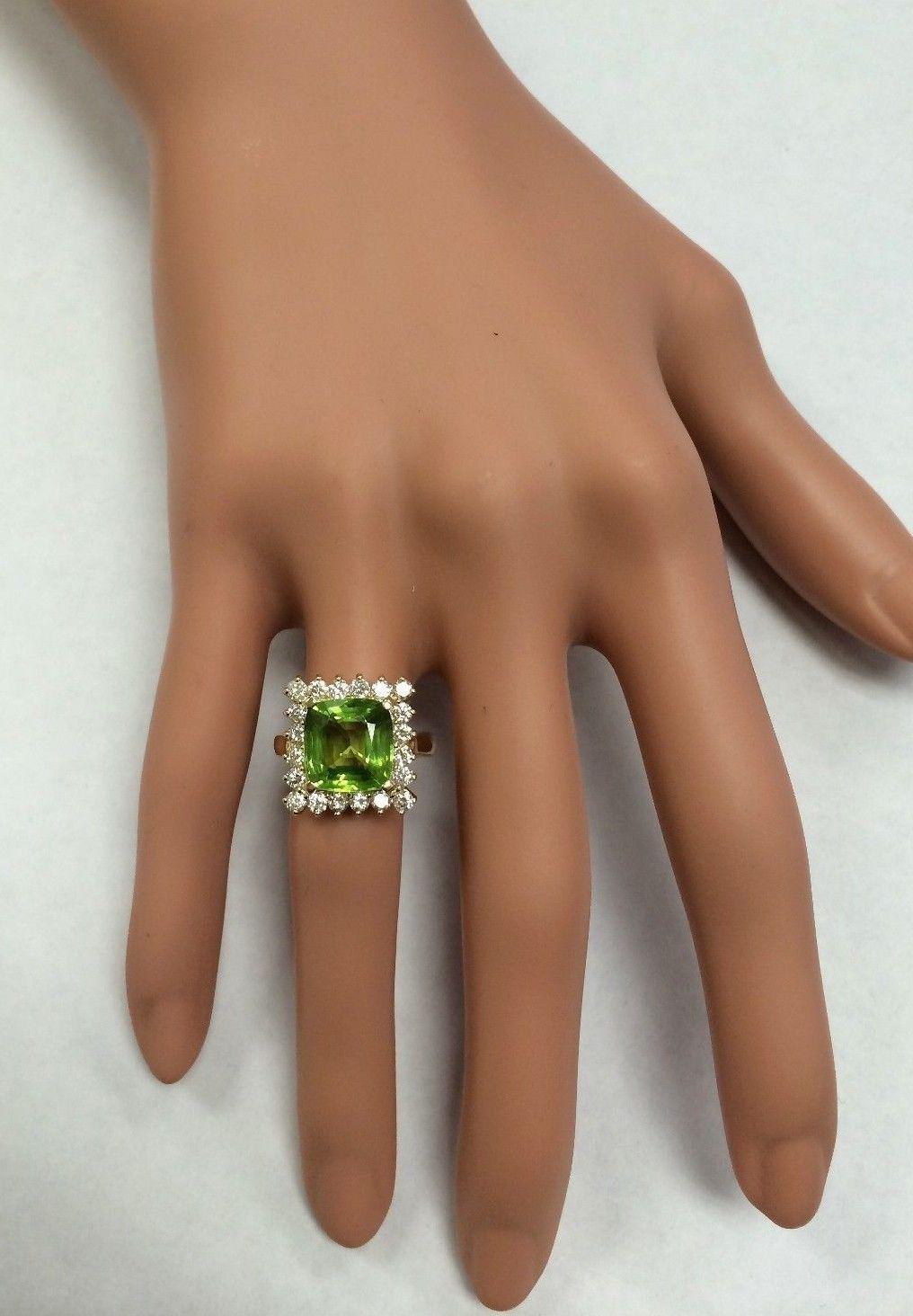 5.30 Carat Natural Very Nice Looking Peridot and Diamond 14K Solid Gold Ring For Sale 1