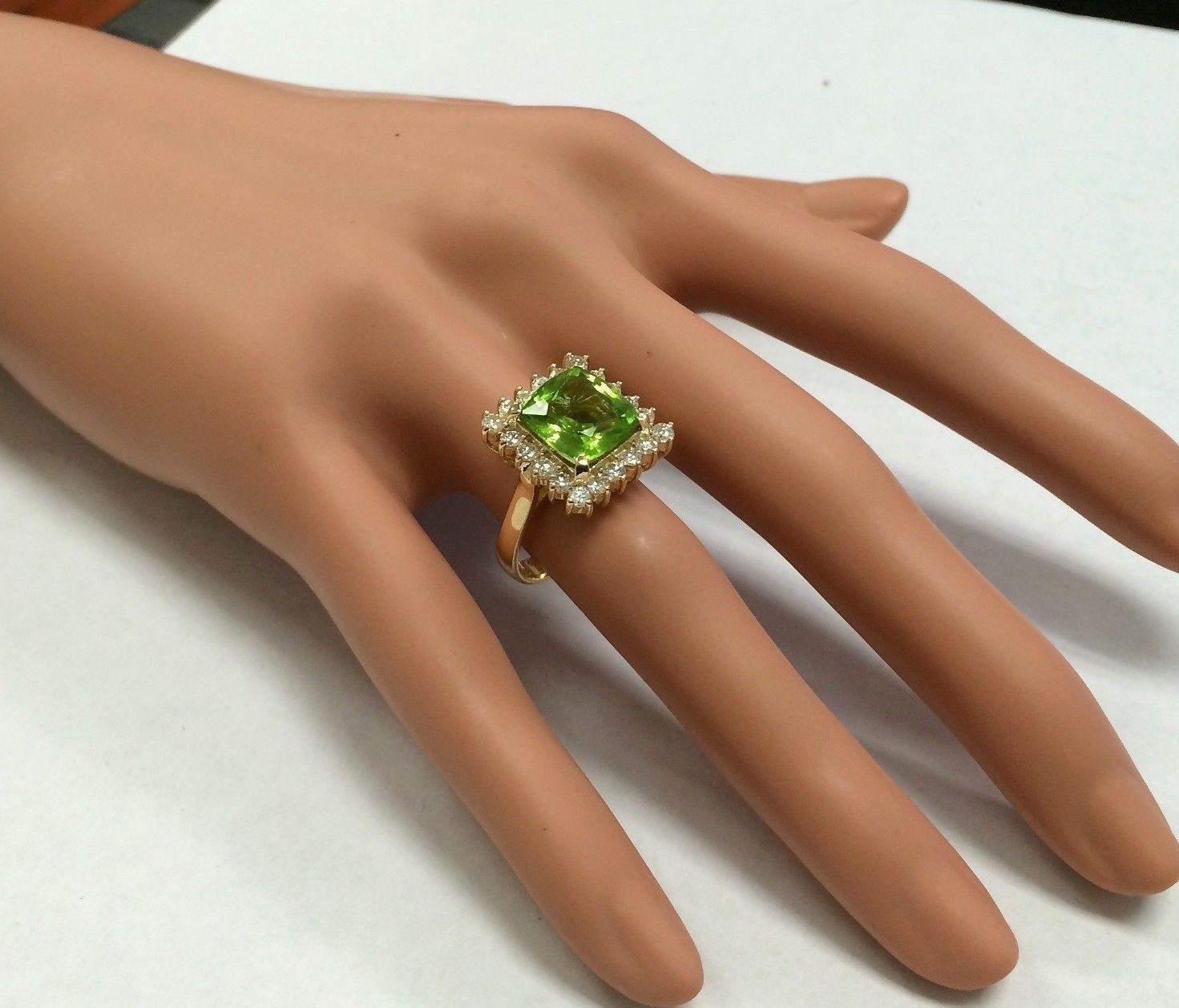 5.30 Carat Natural Very Nice Looking Peridot and Diamond 14K Solid Gold Ring For Sale 2