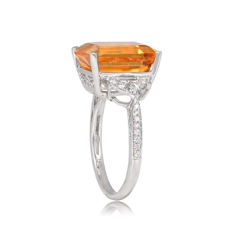 Art Deco 5.30ct Emerald Cut Citrine Cocktail Ring, 18k White Gold For Sale