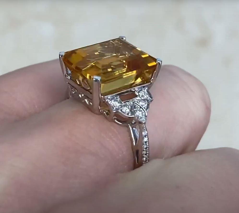 5.30ct Emerald Cut Citrine Cocktail Ring, 18k White Gold For Sale 1