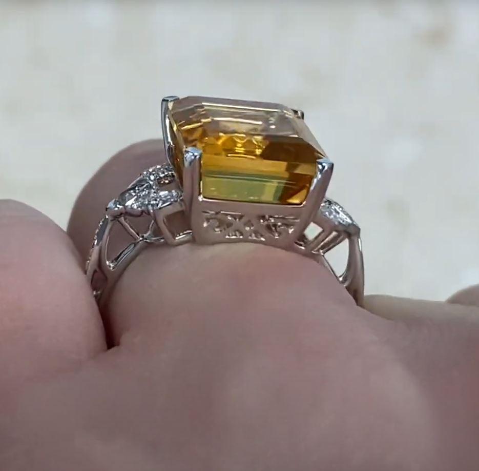 5.30ct Emerald Cut Citrine Cocktail Ring, 18k White Gold For Sale 2