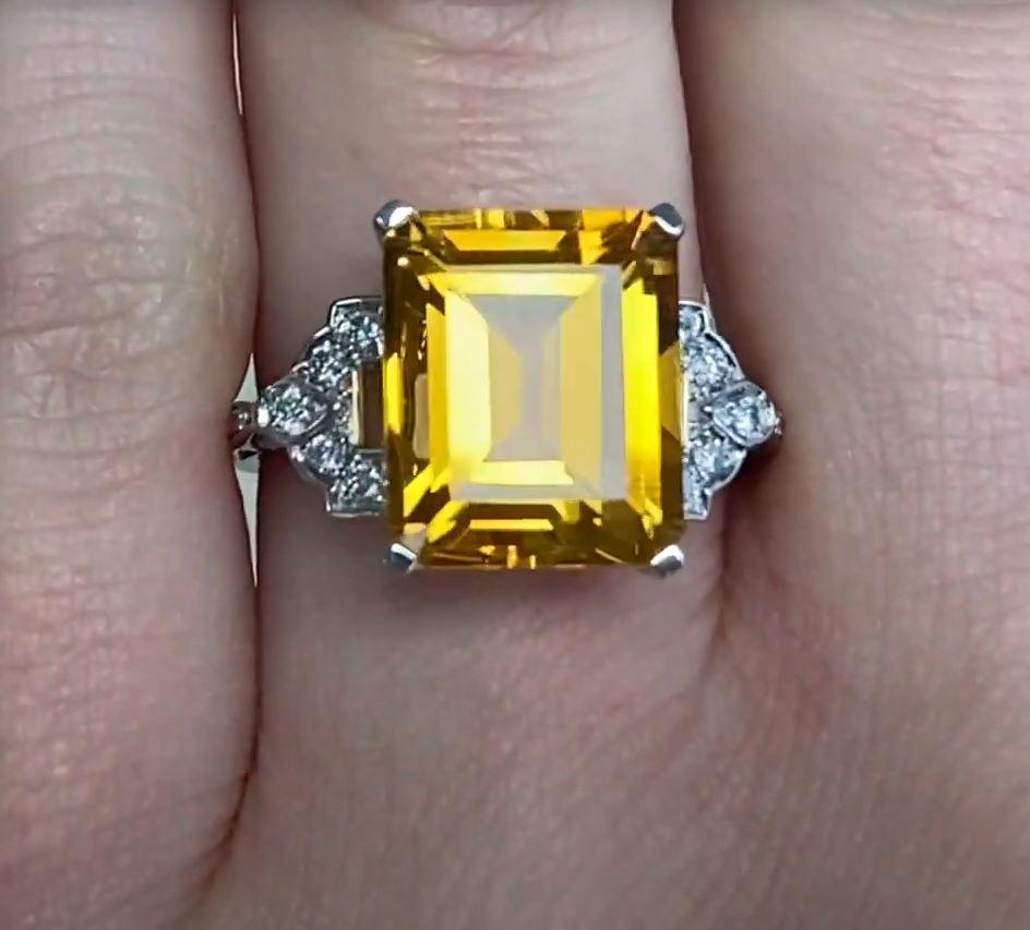 5.30ct Emerald Cut Citrine Cocktail Ring, 18k White Gold For Sale 3