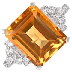 5.30ct Emerald Cut Citrine Cocktail Ring, 18k White Gold
