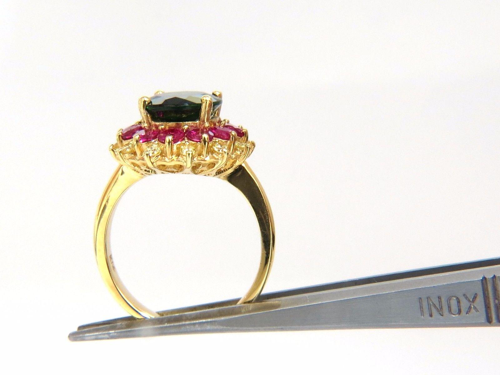 5.30ct Natural Deep Green Diopside Fancy Yellow diamonds Ruby Ring Cocktail Halo In New Condition For Sale In New York, NY