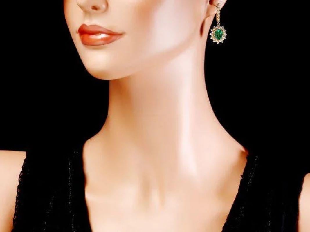 5.30ct Natural Emerald and Diamond 14K Solid Yellow Gold Earrings In New Condition For Sale In Los Angeles, CA