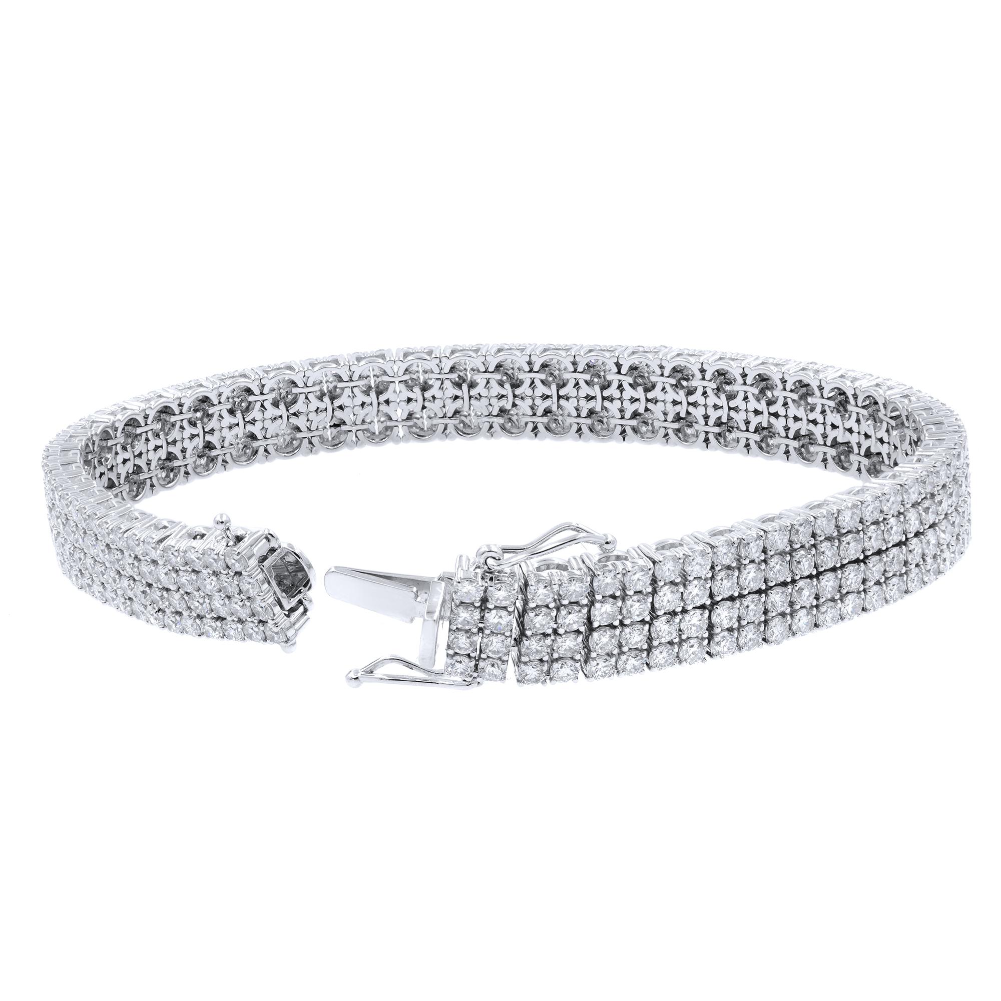 Modern 5.30 Carat Four-Row Diamond Pave Ladies Bracelet 18 Karat White Gold