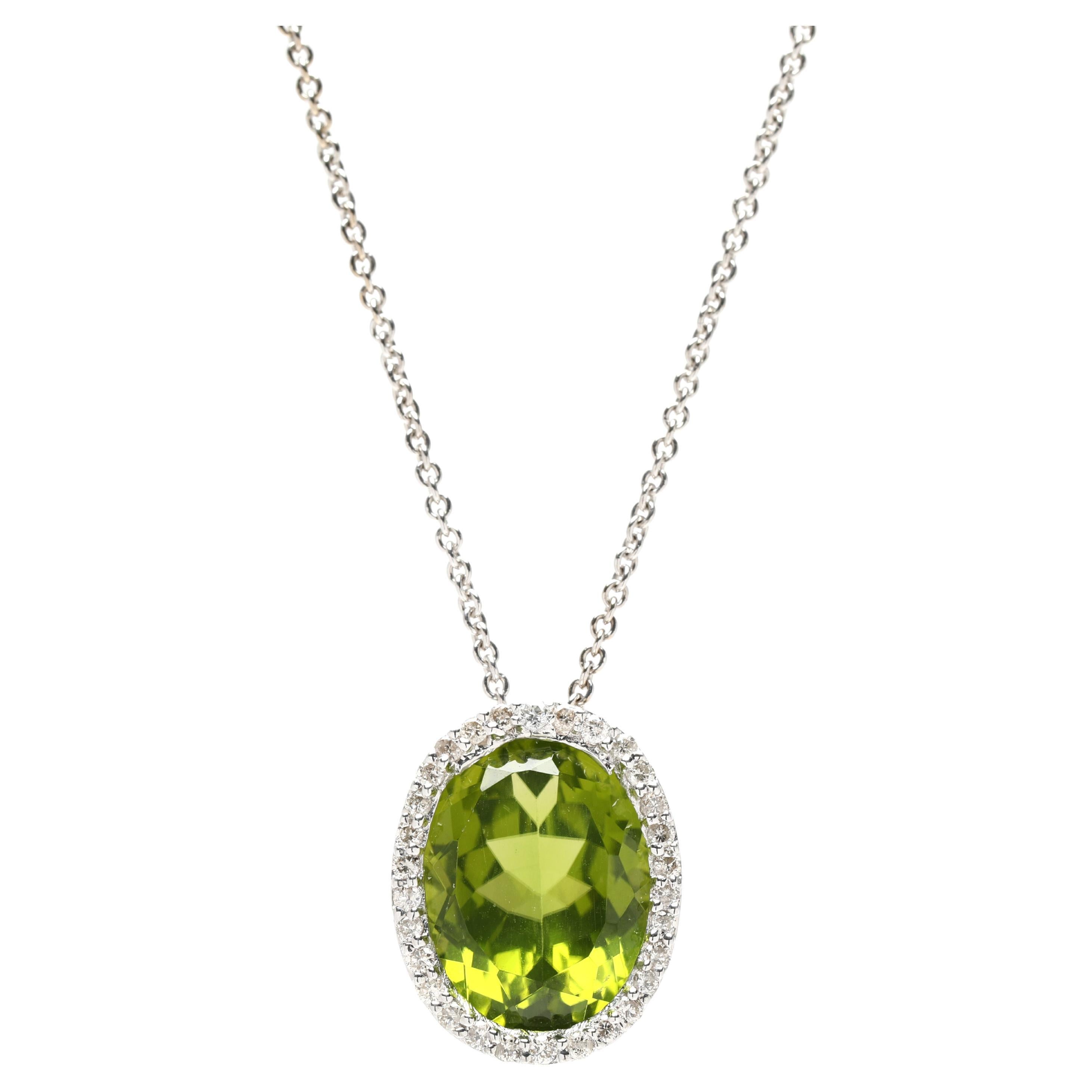 5,30ctw Peridot & Diamant Halo Anhänger Halskette, 14k Weißgold, 16 Zoll Länge