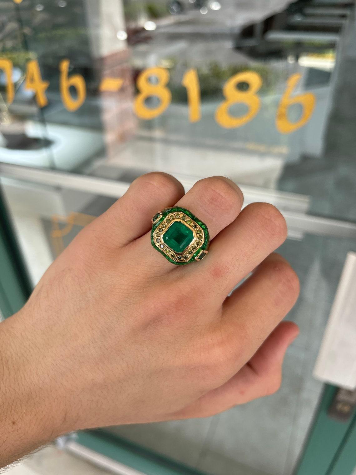 mens diamond and emerald ring