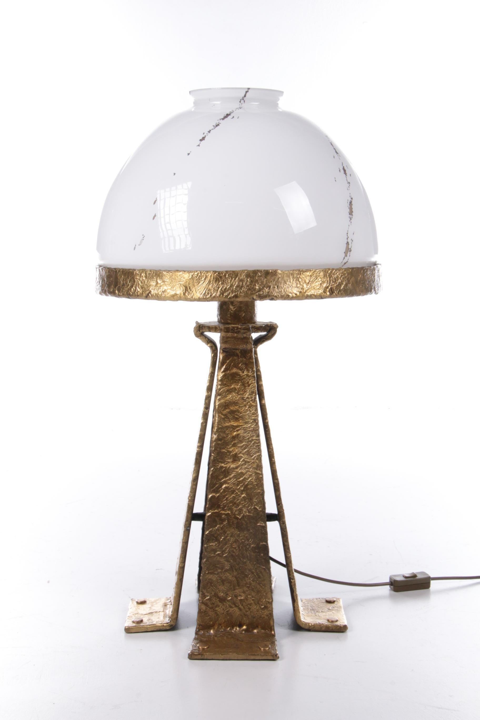 French  Brutalisch Floor Lamp Made of Metal with Glass, 1970 For Sale