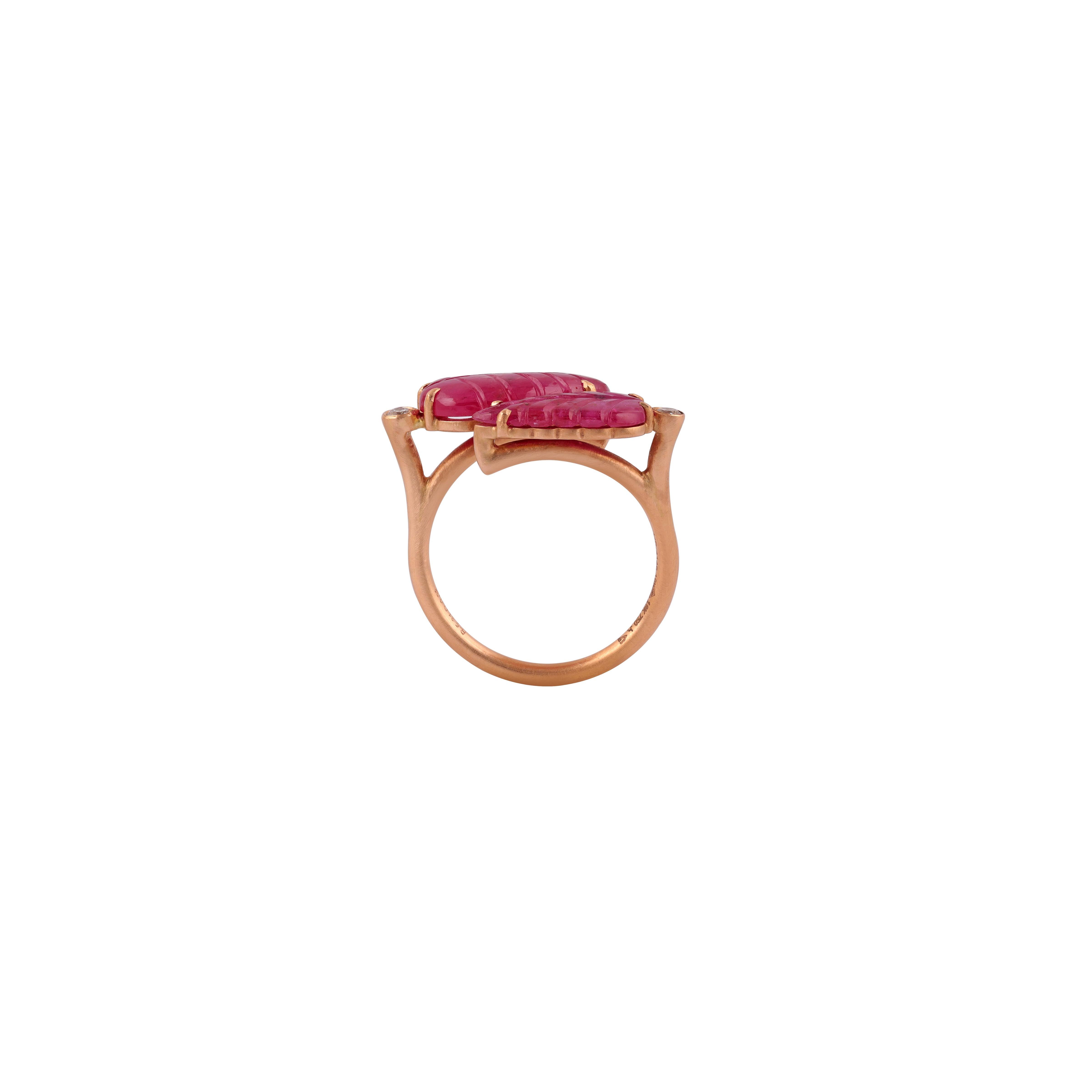 Art déco Bague feuille de cocktail en or 18 carats et rubis de 5,31 carats  en vente