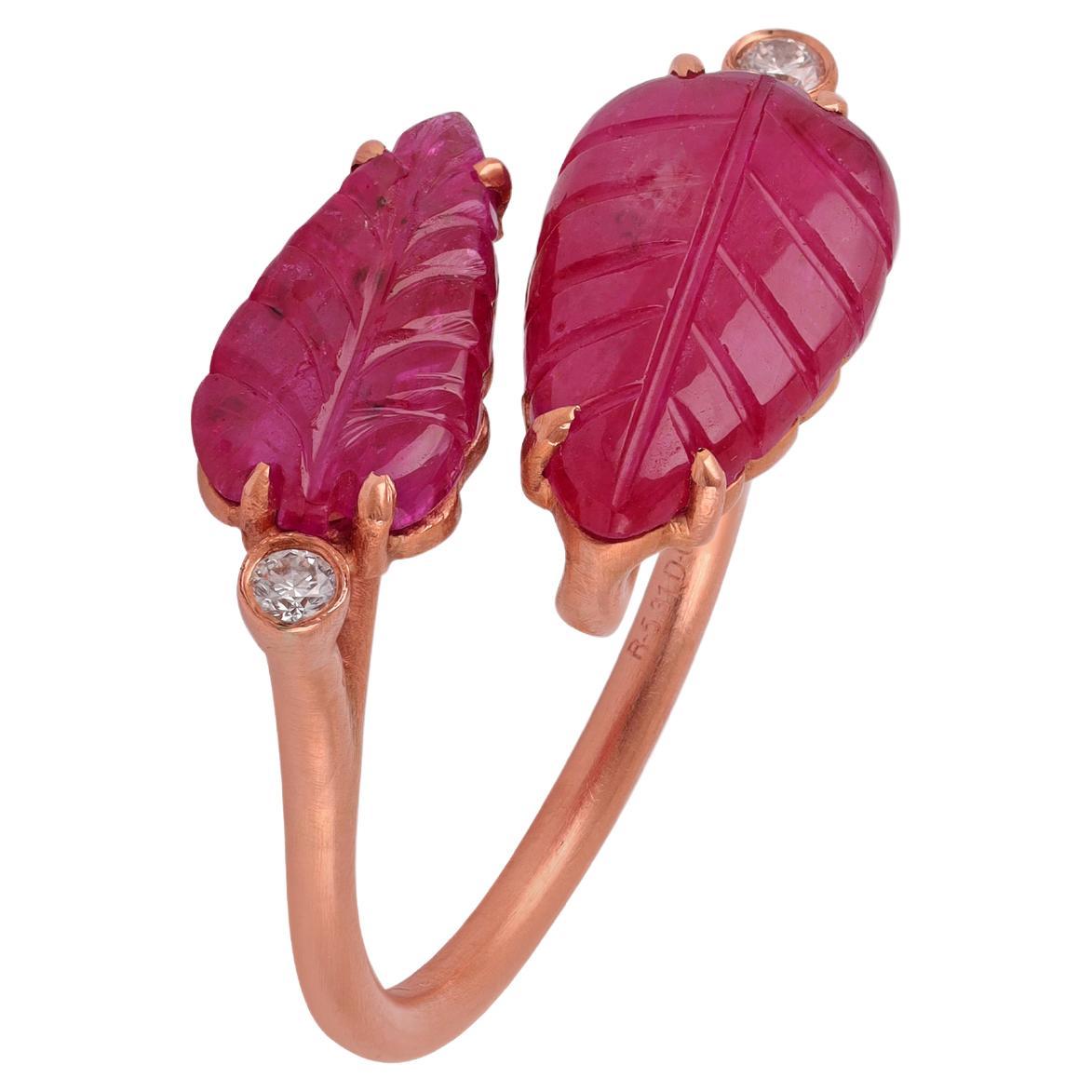 5.31 Carat Cocktail Leaf Ruby Ring in 18 K Gold  For Sale