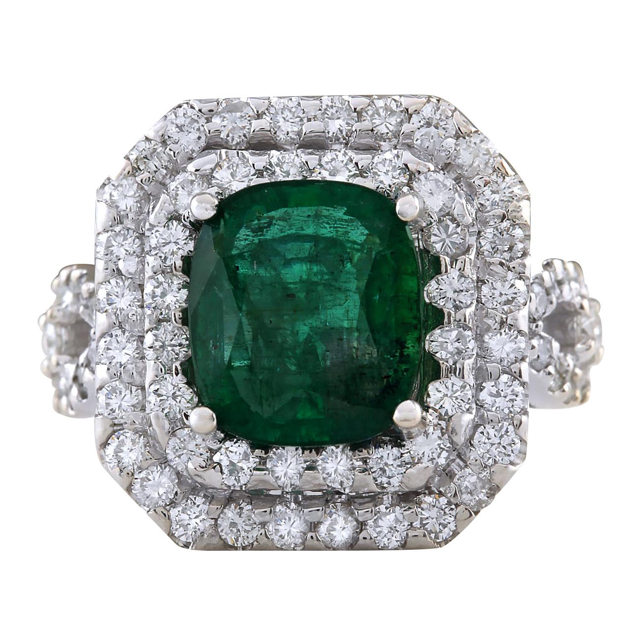 Emerald Diamond Ring In 14 Karat White Gold  For Sale