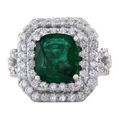 Emerald Diamond Ring In 14 Karat White Gold 