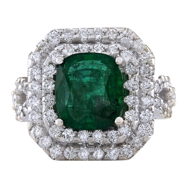 5.31 Carat Emerald 18 Karat White Gold Diamond Ring For Sale at 1stDibs
