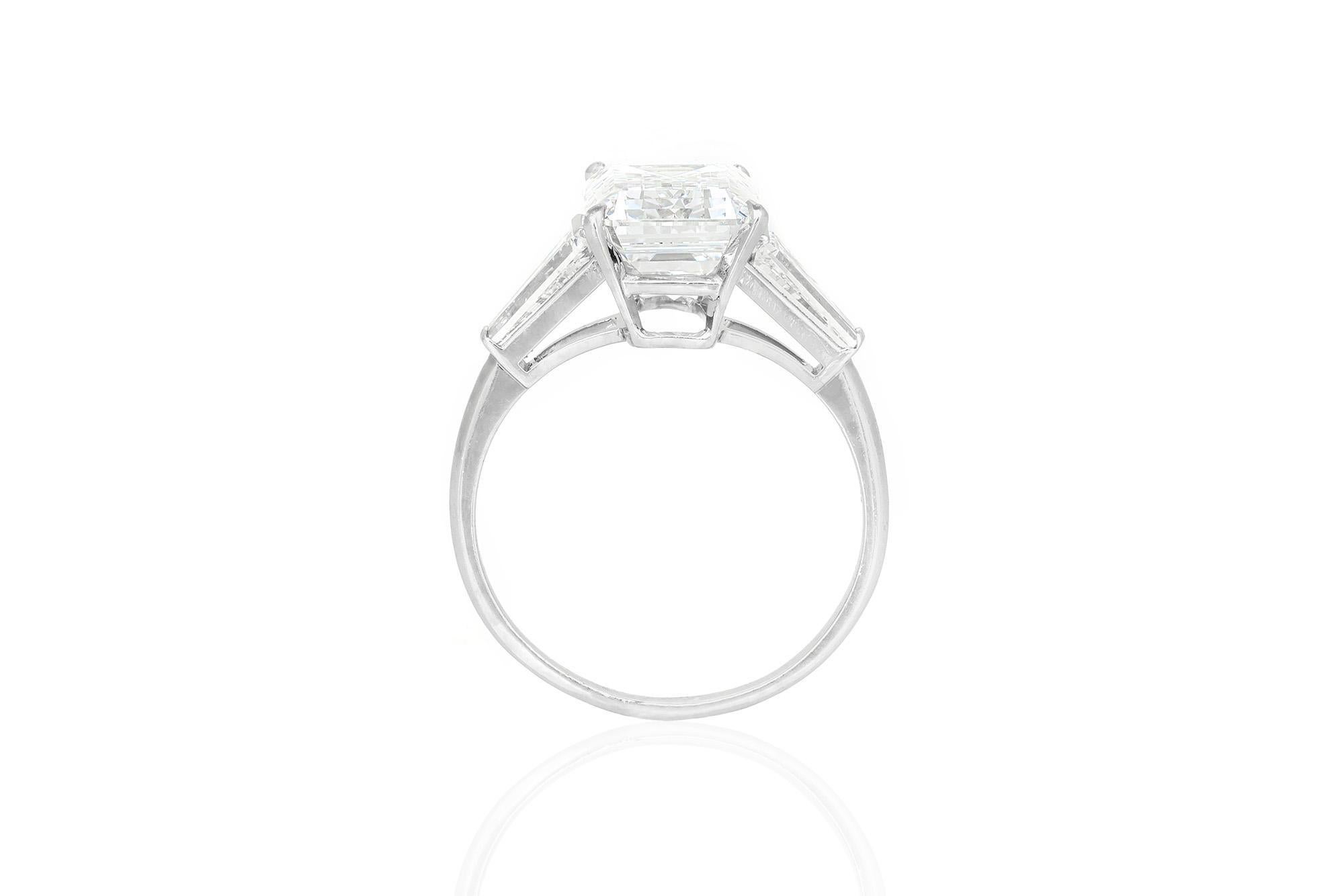 Women's 5.31 Carat Emerald Cut Diamond Engagement Ring For Sale