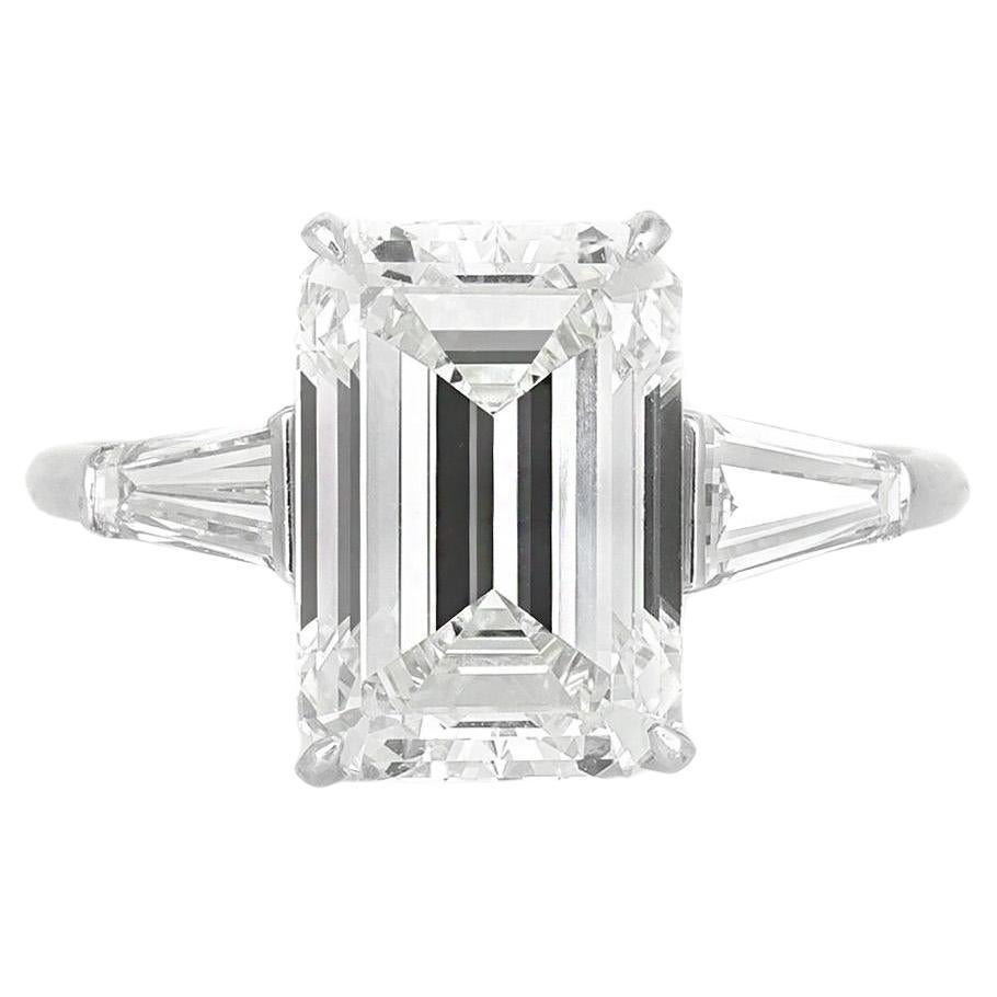 5.31 Carat Emerald Cut Diamond Engagement Ring For Sale