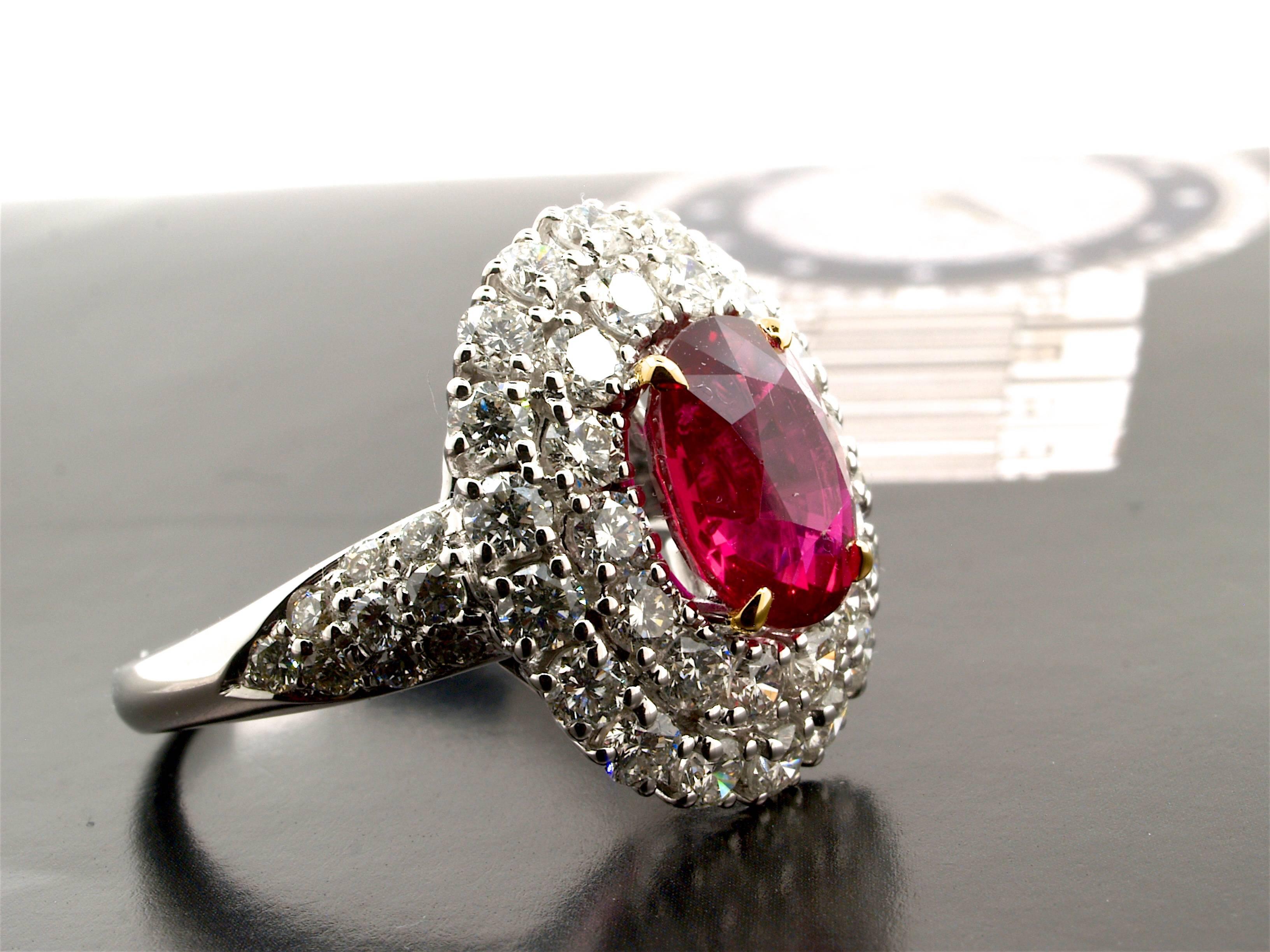 5.31 Carat GRS Certified Unheated Red Ruby and Diamond Ring For Sale 1