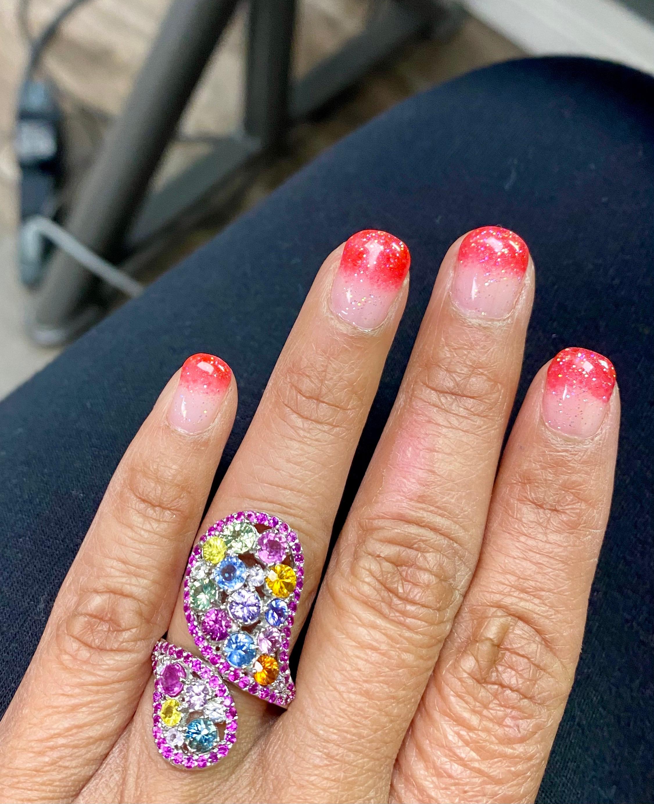 Women's 5.31 Carat Multi Color Sapphire White Gold Cocktail Ring For Sale