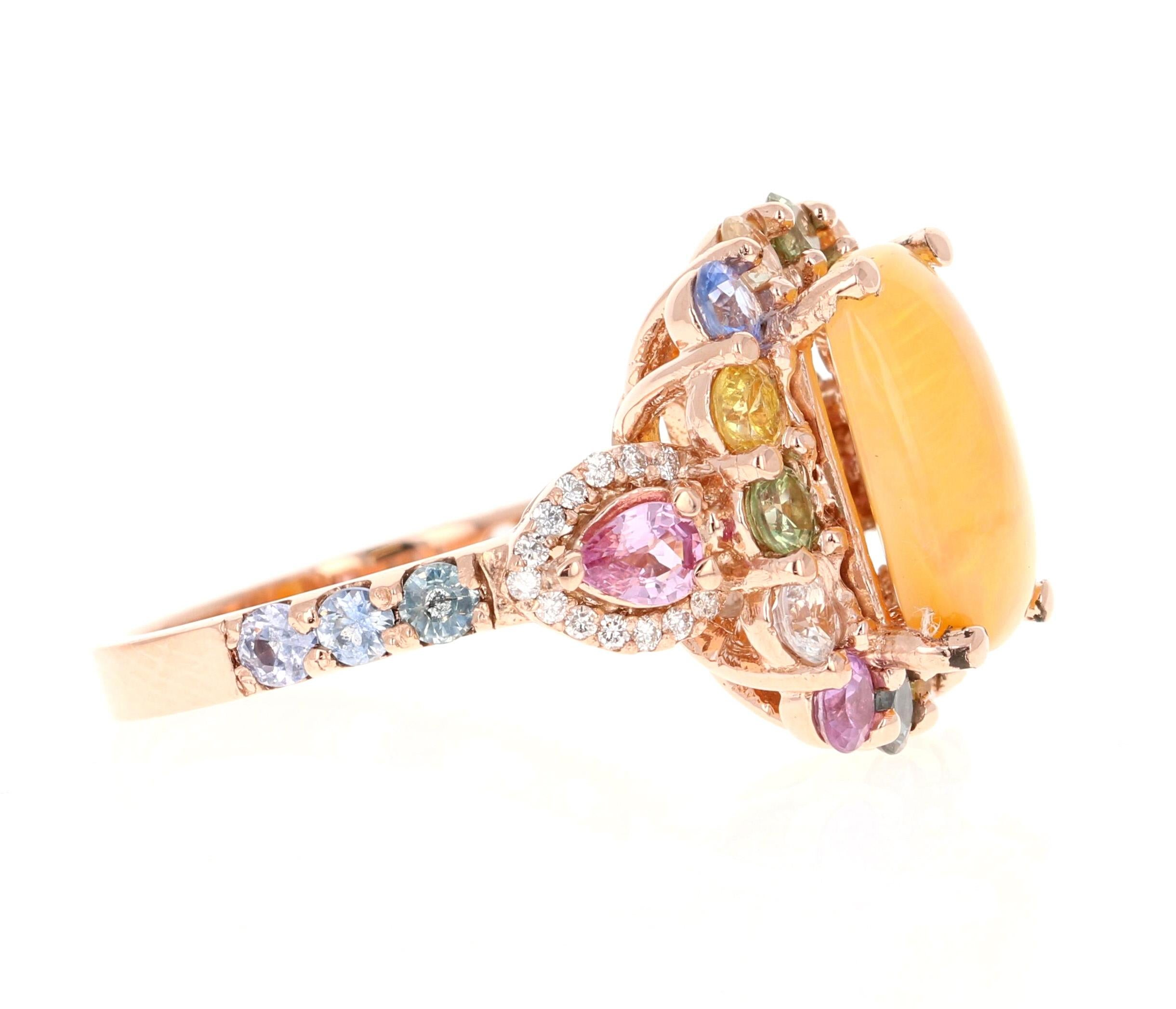 5,31 Karat Natürlicher Opal Saphir und Diamant Rose Gold Cocktail Ring (Zeitgenössisch)