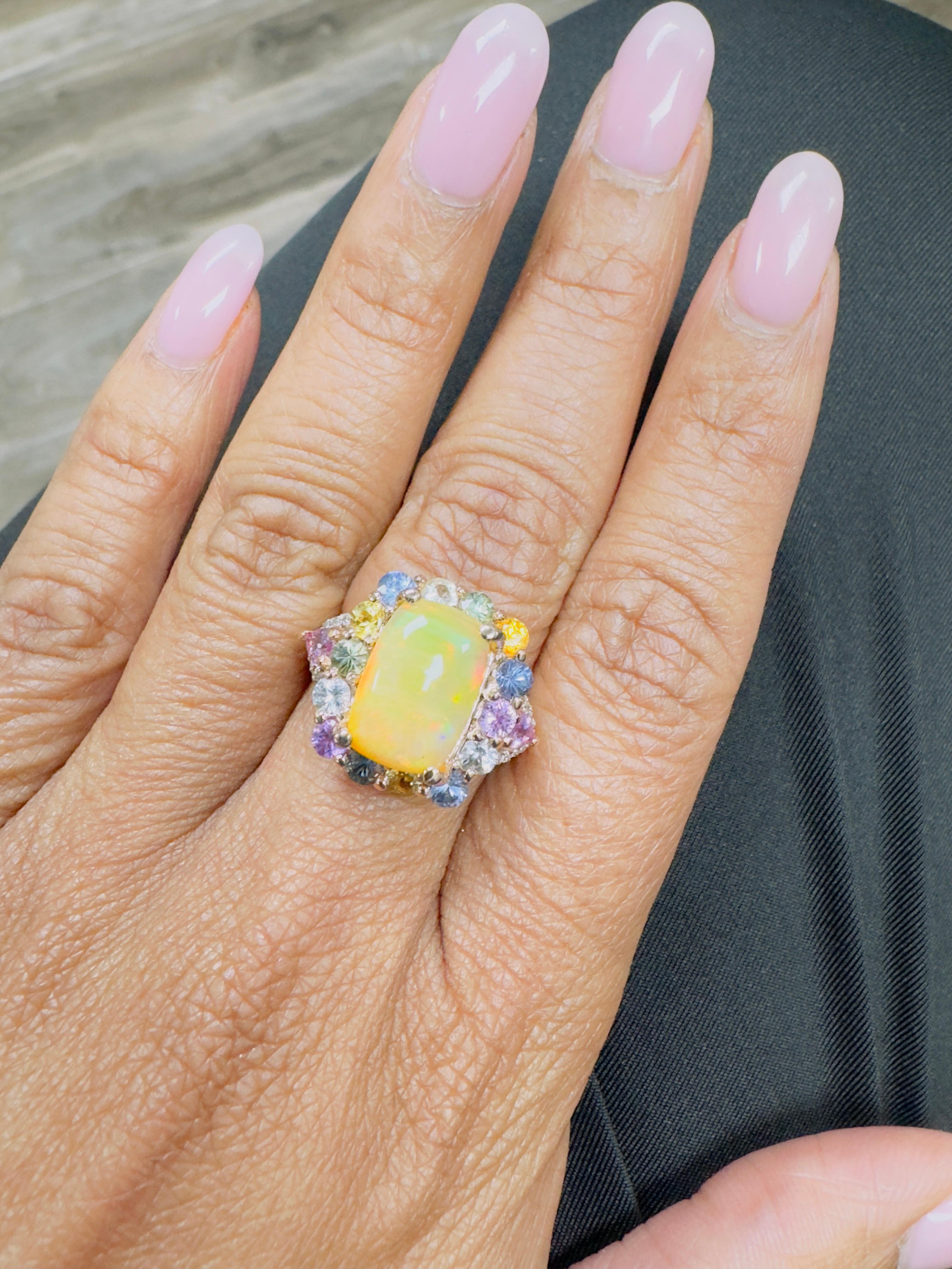 5,31 Karat Natürlicher Opal Saphir und Diamant Rose Gold Cocktail Ring im Zustand „Neu“ in Los Angeles, CA