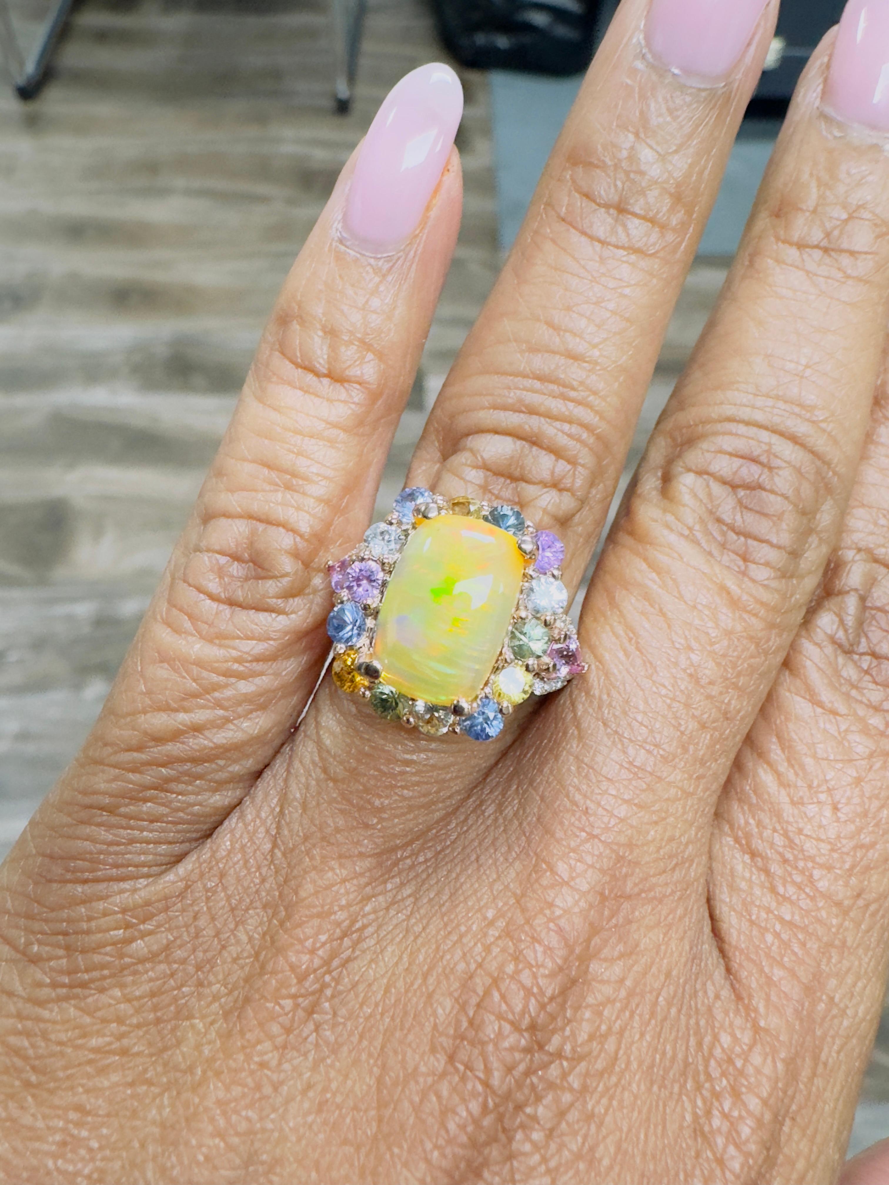 5,31 Karat Natürlicher Opal Saphir und Diamant Rose Gold Cocktail Ring 1