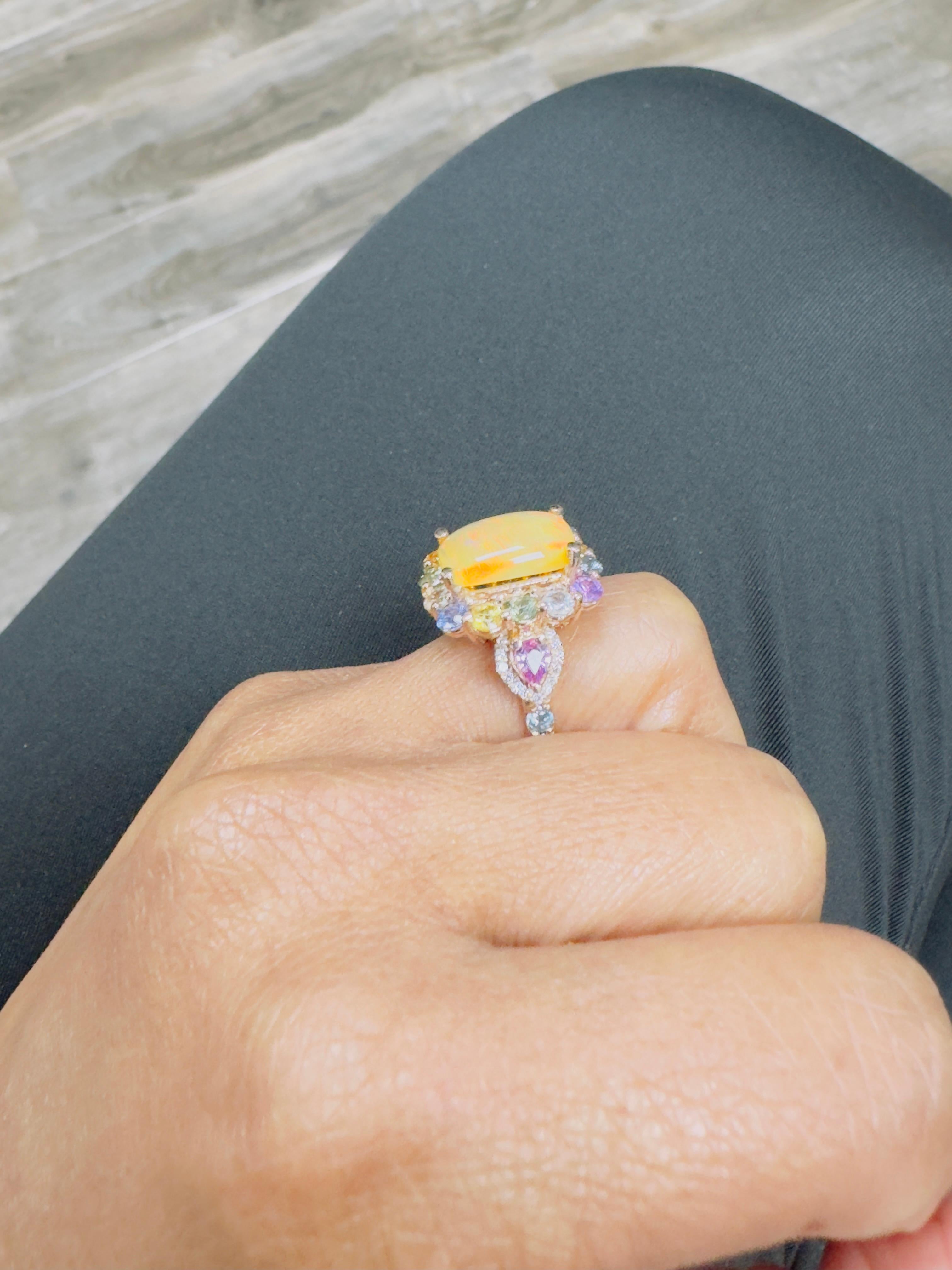 5,31 Karat Natürlicher Opal Saphir und Diamant Rose Gold Cocktail Ring 2