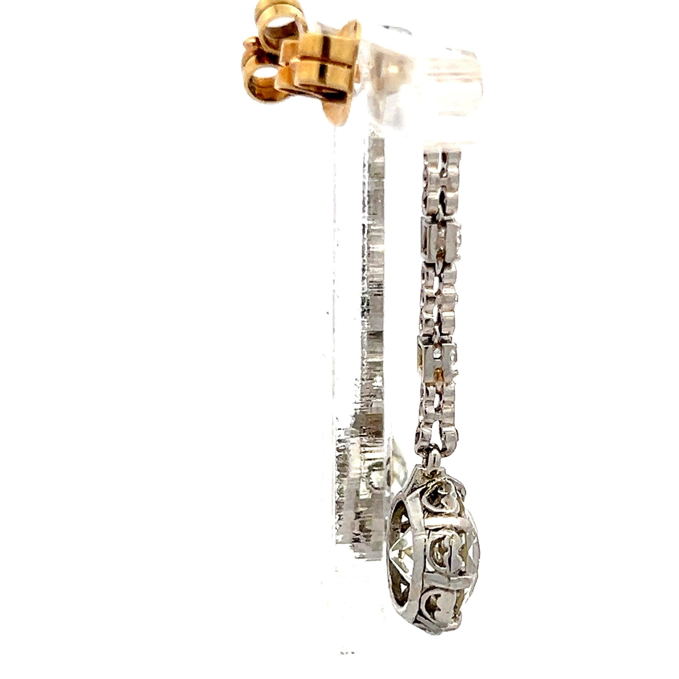 De las mujeres Pendientes colgantes de oro de dos tonos con diamantes S-I VS2-SI2 de corte europeo antiguo de 5,31 quilates en venta