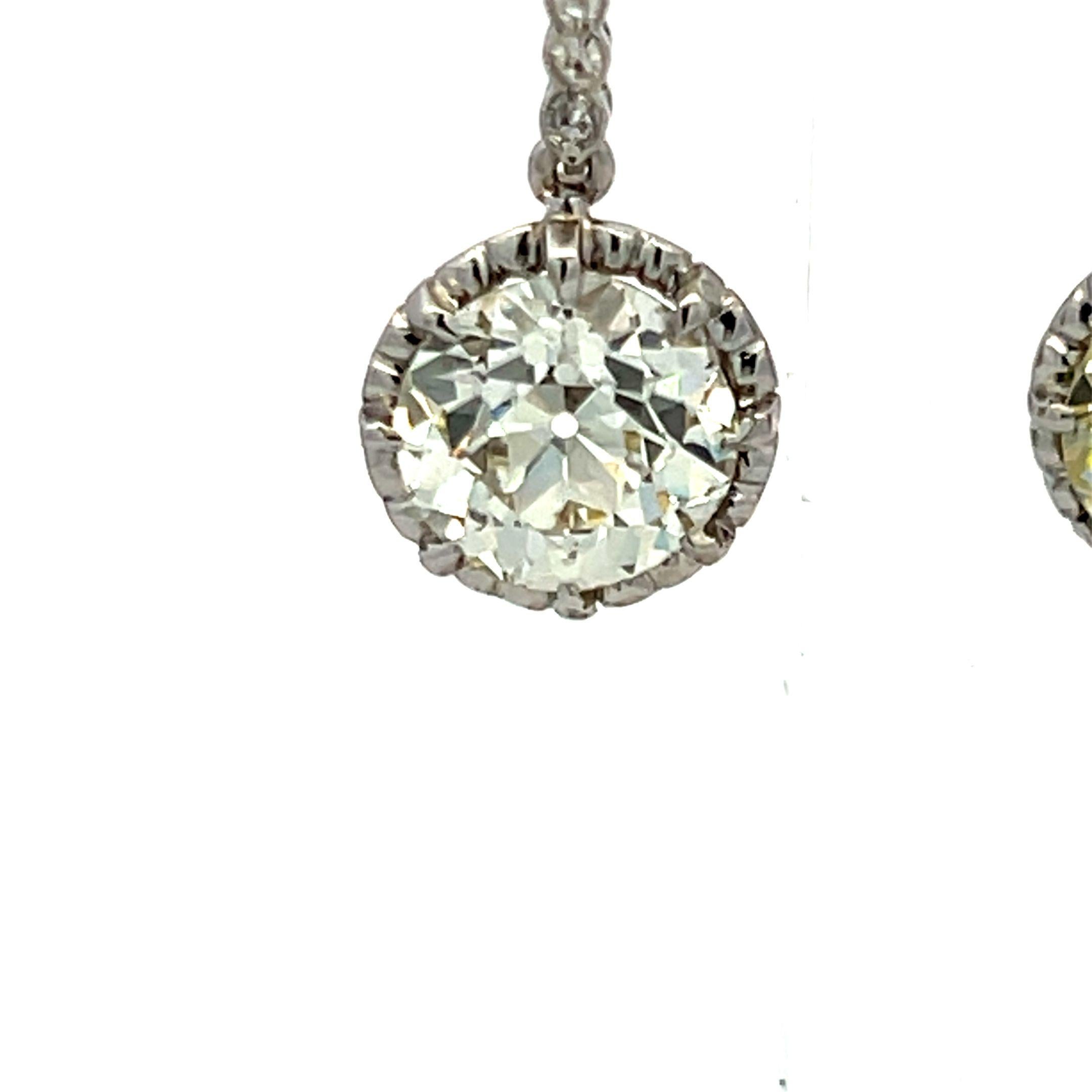 Pendientes colgantes de oro de dos tonos con diamantes S-I VS2-SI2 de corte europeo antiguo de 5,31 quilates en venta 4