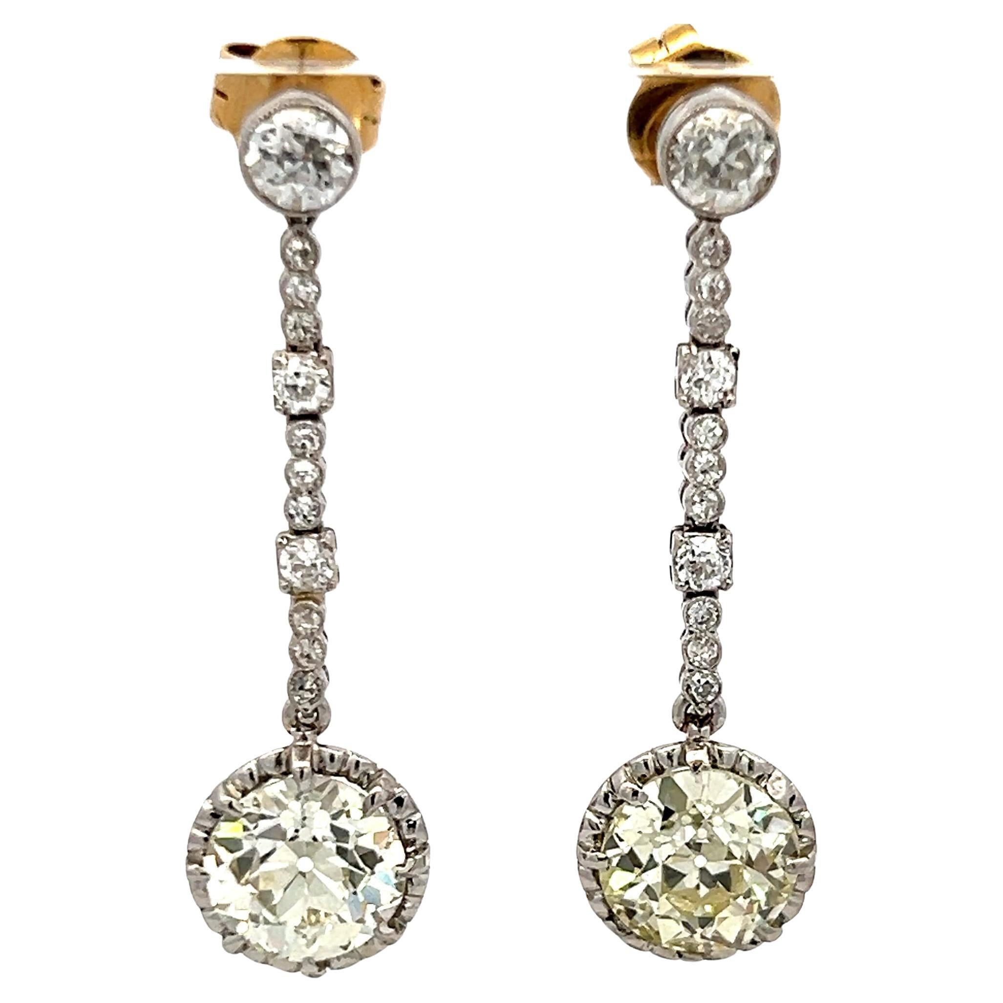 Pendientes colgantes de oro de dos tonos con diamantes S-I VS2-SI2 de corte europeo antiguo de 5,31 quilates