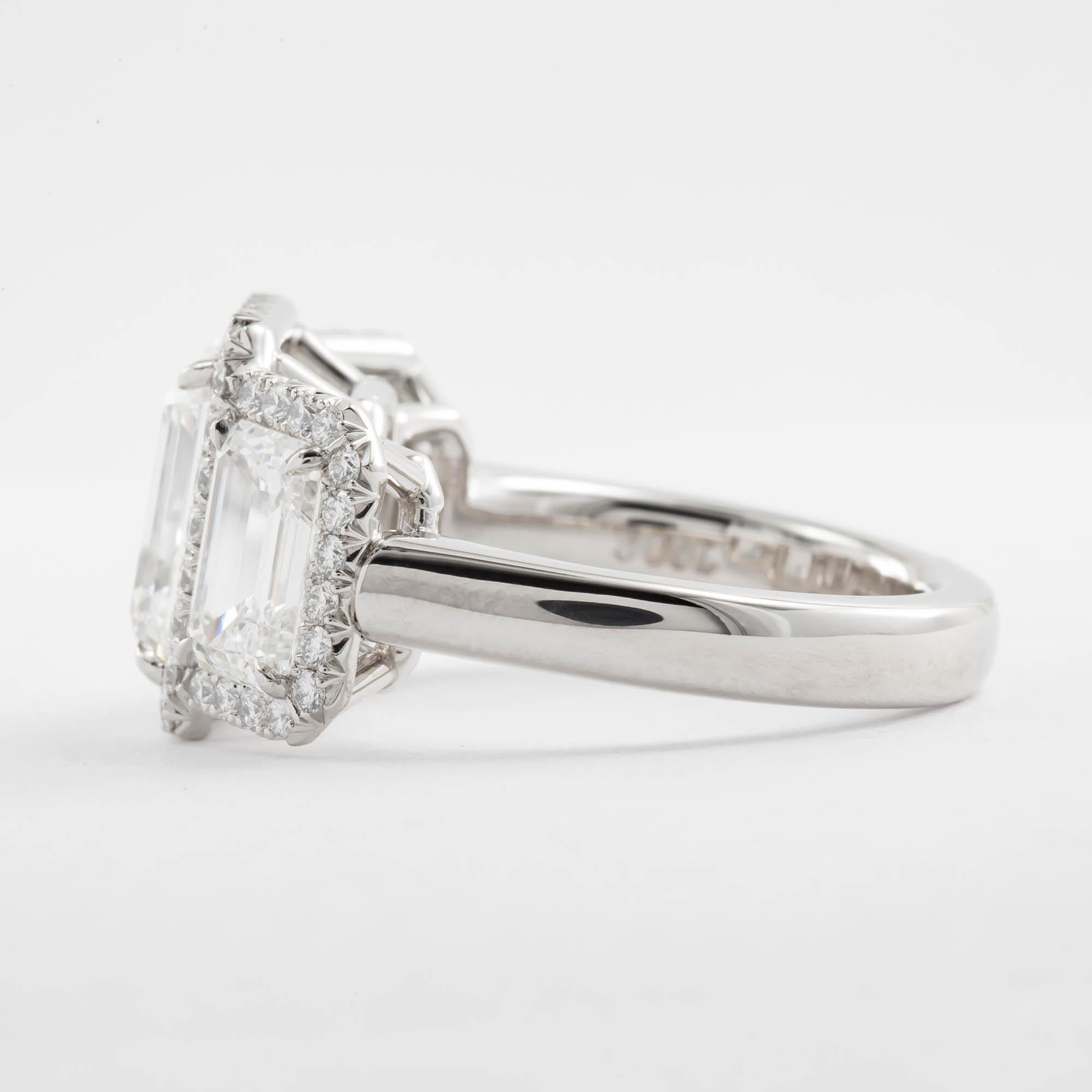 5.31 Carat Three-Stone Emerald Cut Diamond Ring Platinum In New Condition For Sale In Chestnut Hill, MA