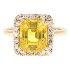 5.31 Carat Yellow Sapphire Diamond 14 Karat Yellow Gold Ring