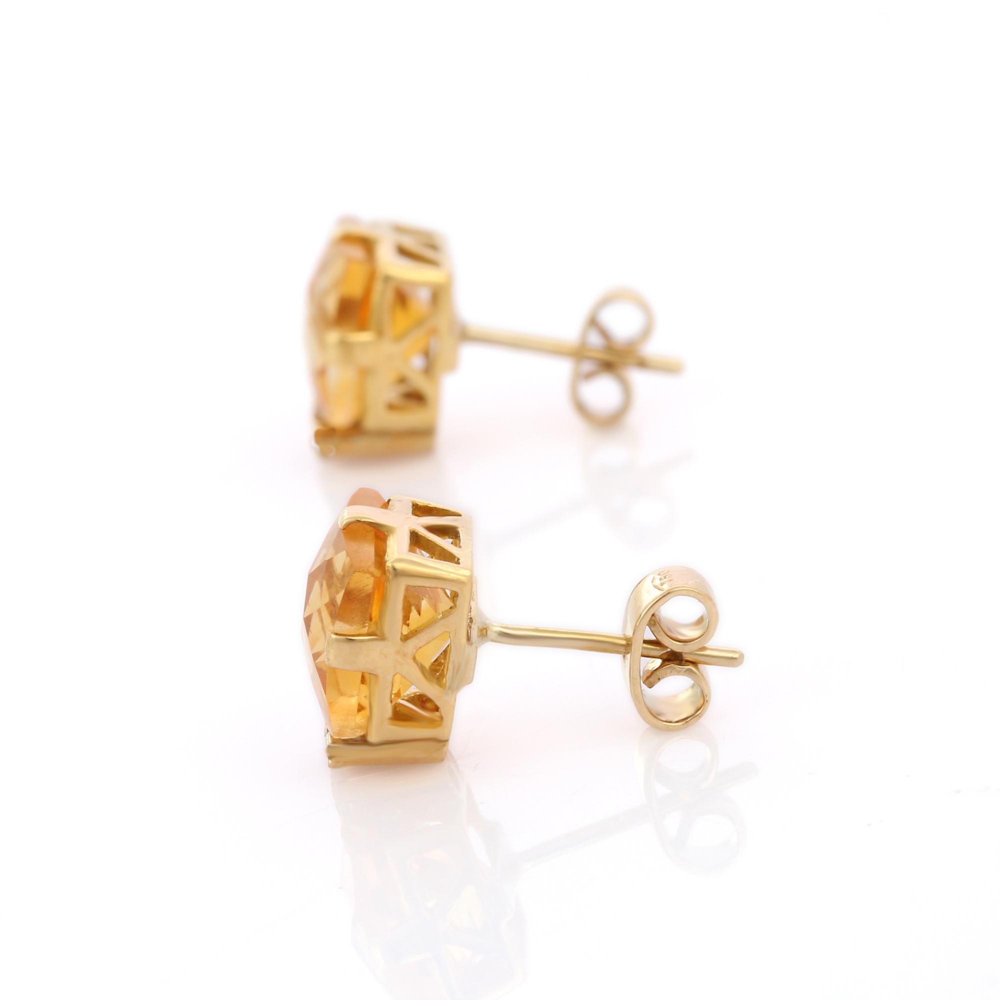Modern 5.31 Ct Citrine Diamond Stud Earrings in 18K Yellow Gold For Sale