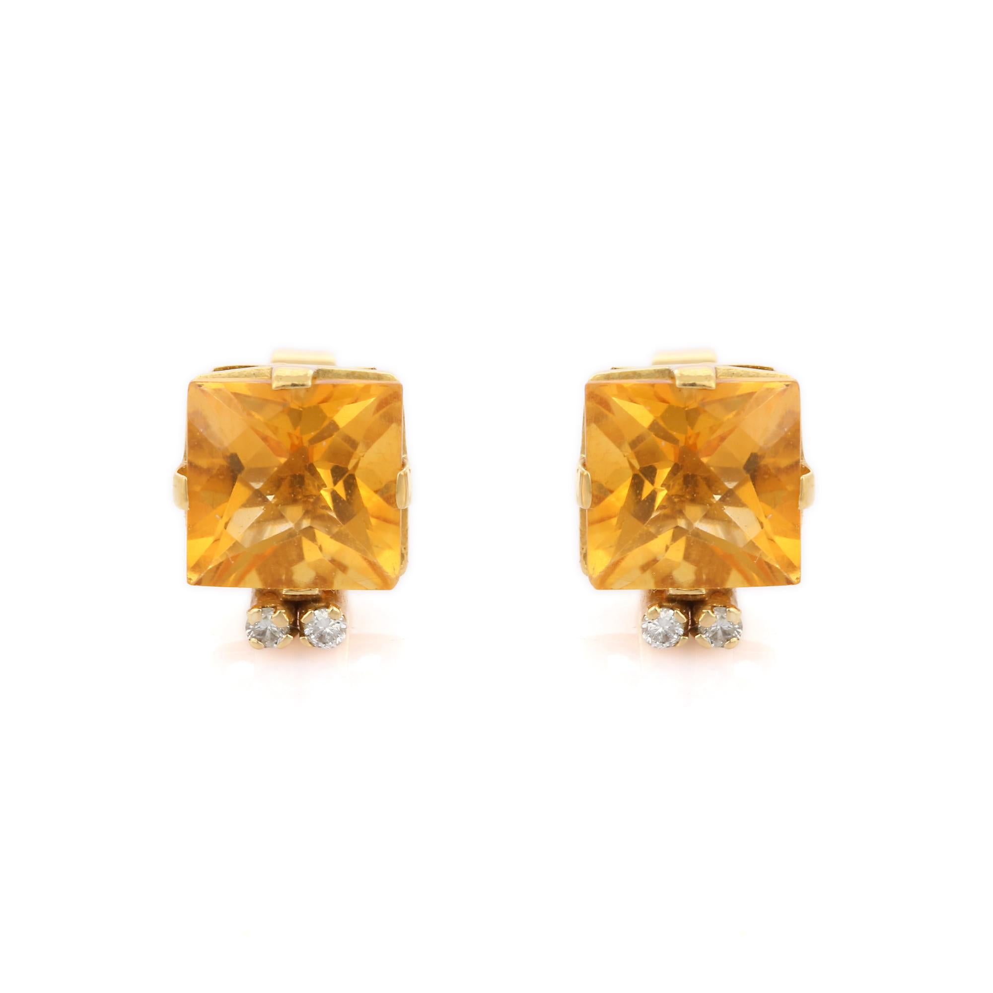 5.31 Ct Citrine Diamond Stud Earrings in 18K Yellow Gold In New Condition For Sale In Houston, TX