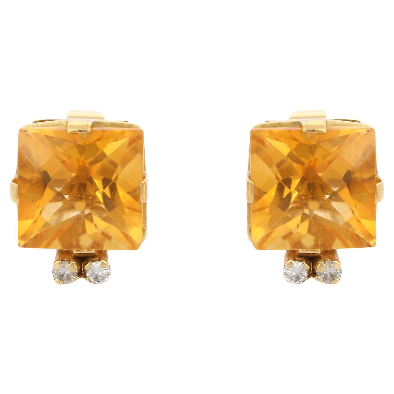 5.31 Ct Citrine Diamond Stud Earrings in 18K Yellow Gold For Sale
