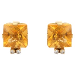 Clous d'oreilles en or jaune 18 carats avec diamants et citrine de 5,31 carats
