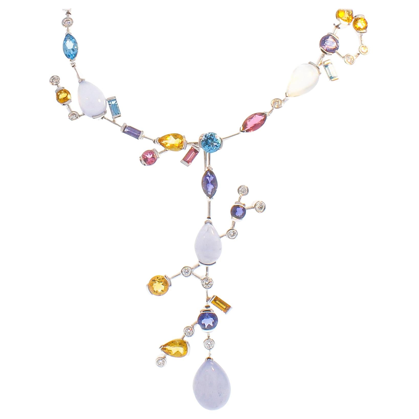 53.12 Carat Total Gemstone Necklace with Removable Pendant in 18 Karat Gold