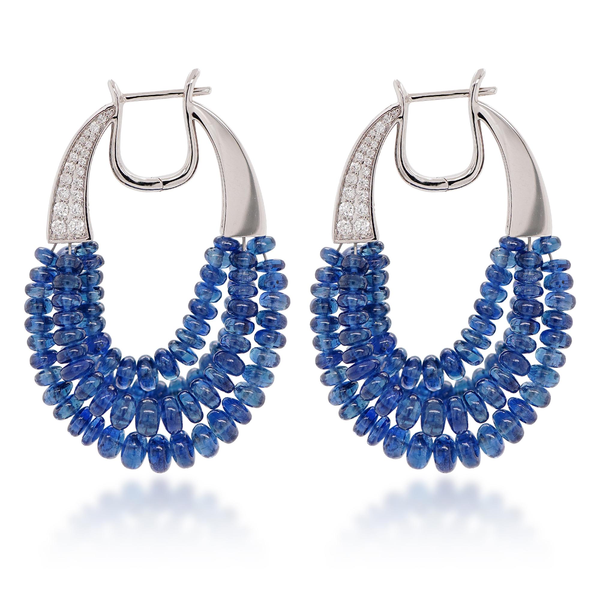 Bead 53.19 Carats Vivid Blue Sapphire & 0.75 Carats F VS Head Turner Earring 18K For Sale