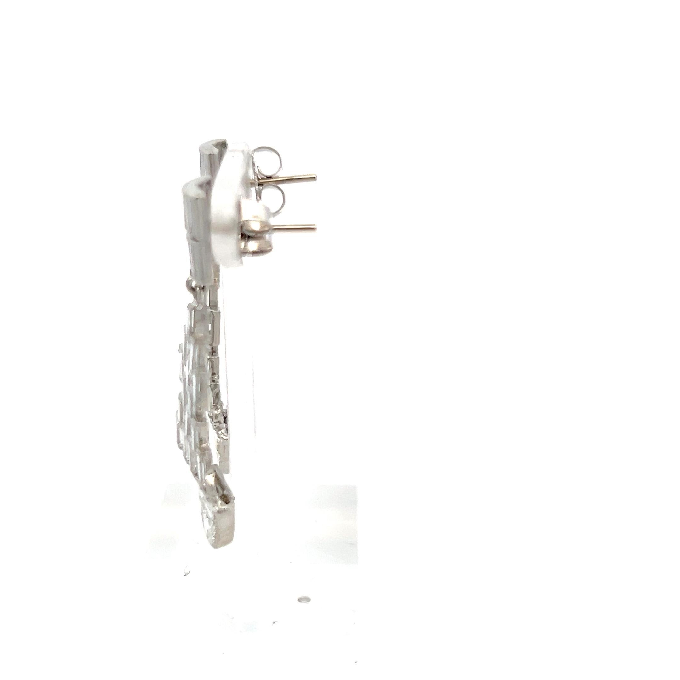 5.32 Carat Baguette and Half Moon and Round Diamond Platinum Dangling Earrings In Good Condition For Sale In New York, NY
