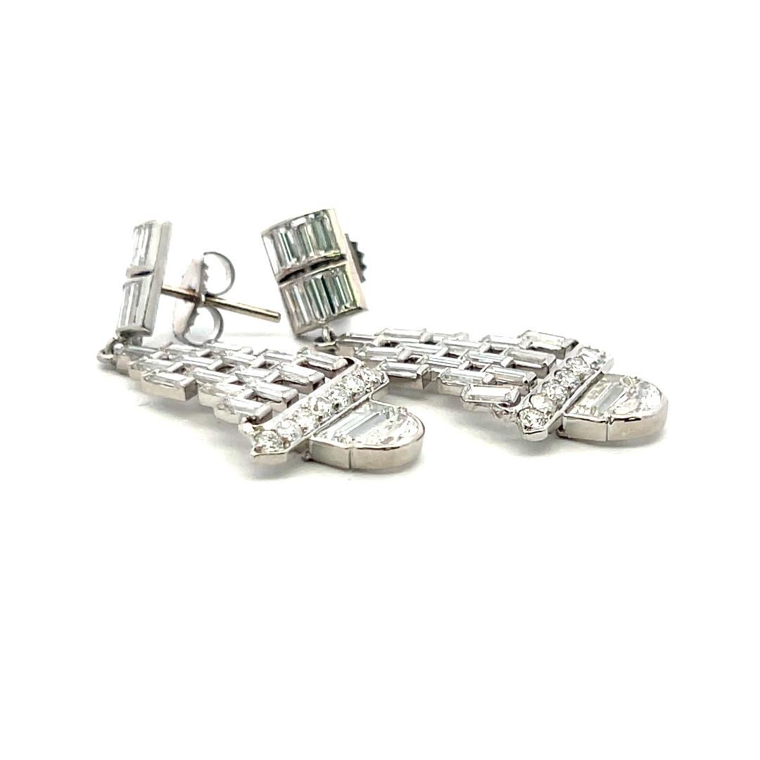 5.32 Carat Baguette and Half Moon and Round Diamond Platinum Dangling Earrings For Sale 4
