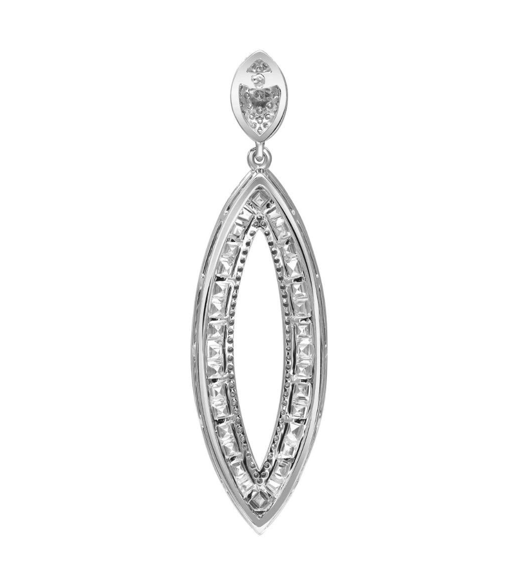 5.32 Carat Baguette & Round Diamond Drop Earrings 18K White Gold In New Condition For Sale In New York, NY