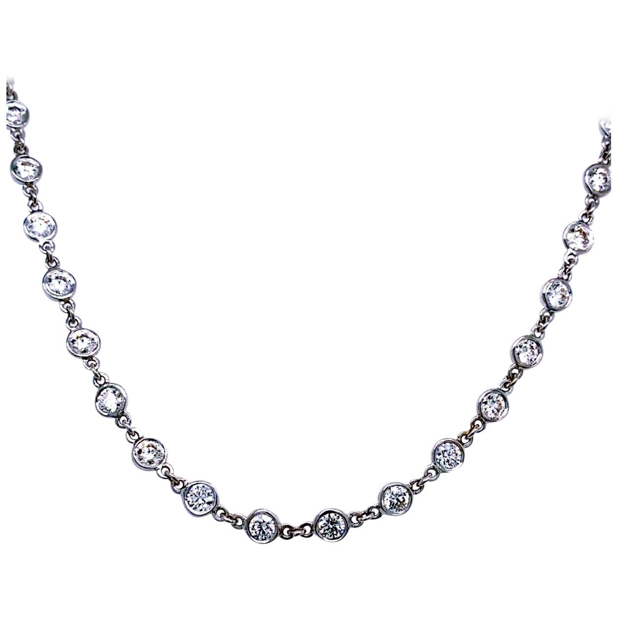 5.32 Carat Bezel Set Round Diamond by the Inch 18 Karat Necklace
