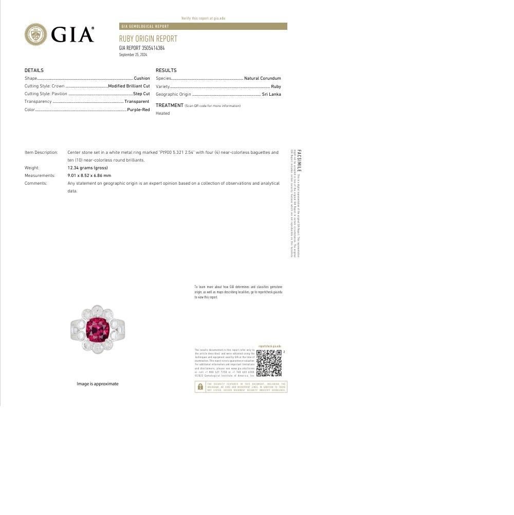 Bague en platine avec diamant Ceylan Ruby de 5,32 carats, certifié GIA en vente 1