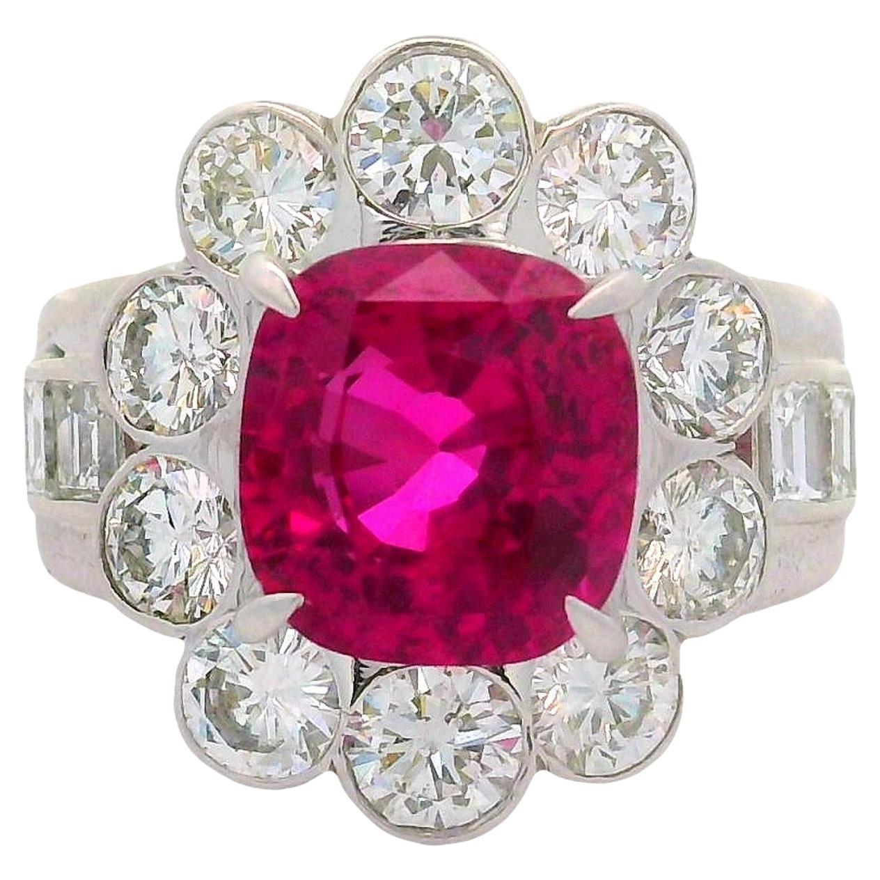 5,32 Karat Ceylon Rubin Diamant Platin Ring, GIA zertifiziert