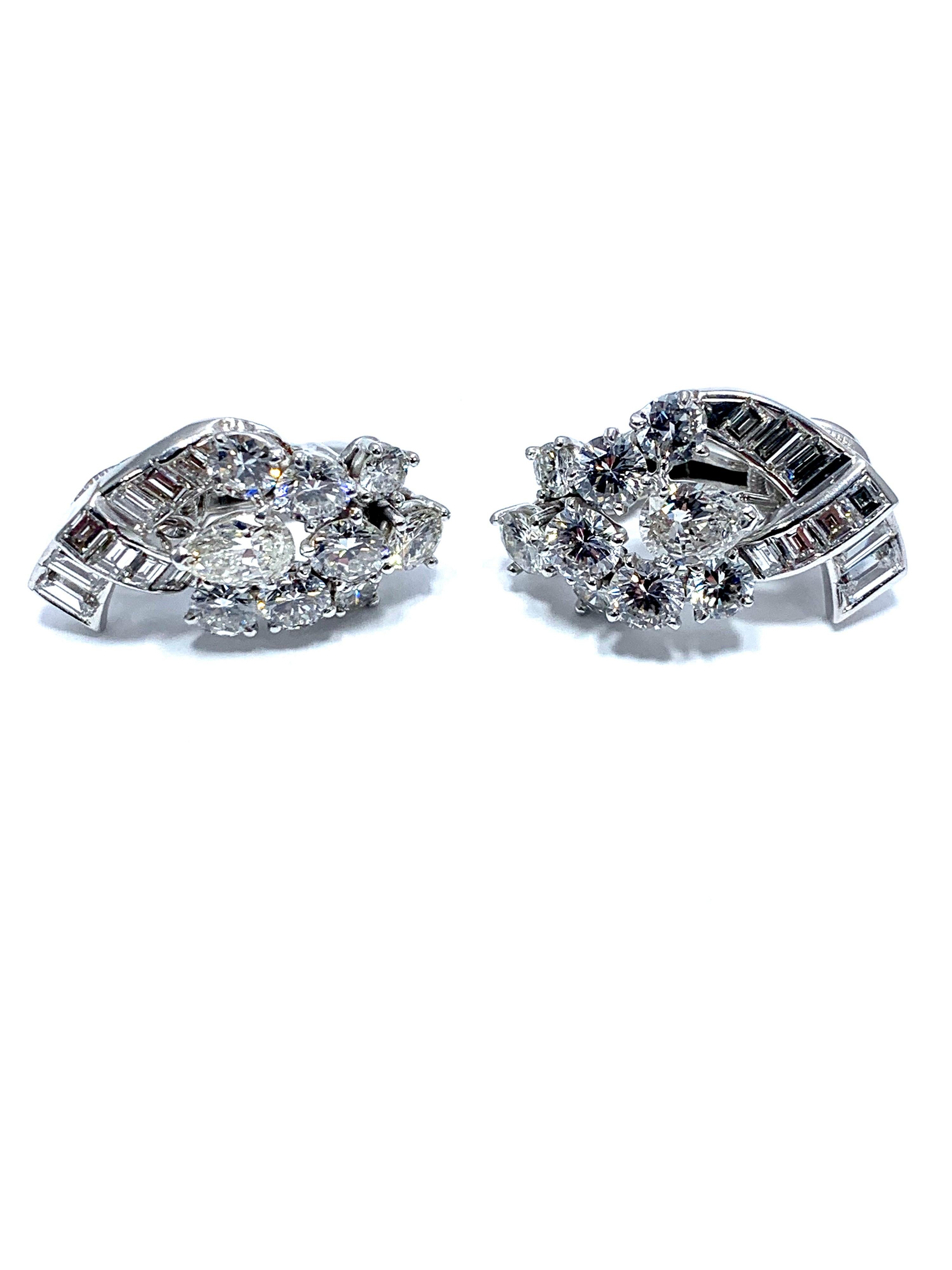 Modern 5.32 Carat Diamond and Platinum Clip Earrings For Sale